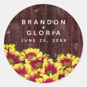 Rustikale Herbstsonnenblumen auf Zaunhochzeit Runder Aufkleber (Vorderseite)