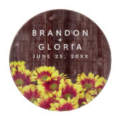 Rustikale Herbstsonnenblumen auf Zaunhochzeit Schneidebrett (Vorderseite)