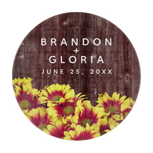 Rustikale Herbstsonnenblumen auf Zaunhochzeit Schneidebrett (Vorderseite)