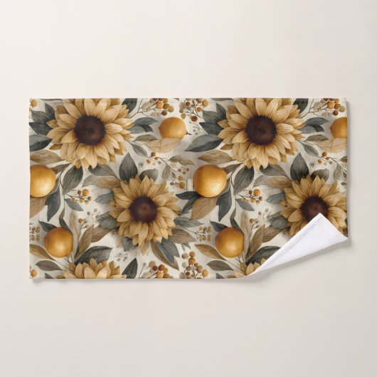 Rustikale Herbstsonnenblumen und Zitrusfrüchte Badhandtuch Set (Handtuch)