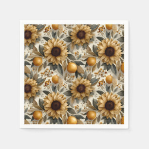 Rustikale Herbstsonnenblumen und Zitrusfrüchte Serviette