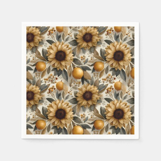 Rustikale Herbstsonnenblumen und Zitrusfrüchte Serviette (Vorderseite)
