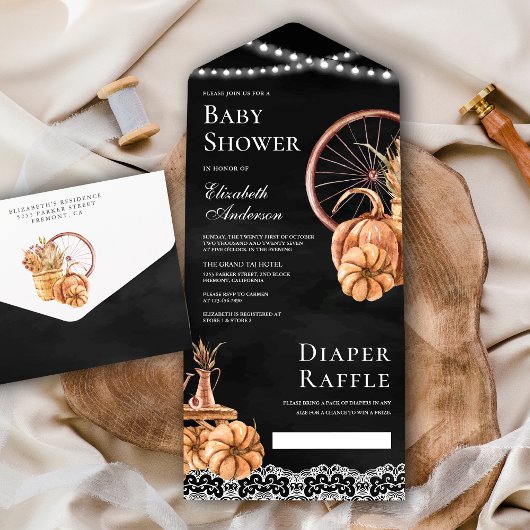 Rustikale Herbstsonnendusche Boho Pumpkin Black Ba All In One Einladung