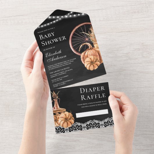 Rustikale Herbstsonnendusche Boho Pumpkin Black Ba All In One Einladung (Abreißen)