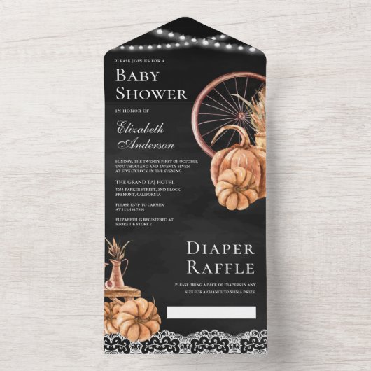 Rustikale Herbstsonnendusche Boho Pumpkin Black Ba All In One Einladung (Innen Boden)