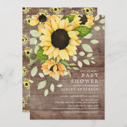 Rustikale Herbstsonnendusche mit Blumenblütendusch Einladung (Vorne/Hinten)