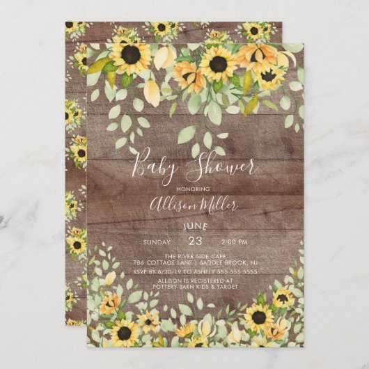 Rustikale Herbstsonnendusche mit Blumenblütendusch Einladung (Vorne/Hinten)