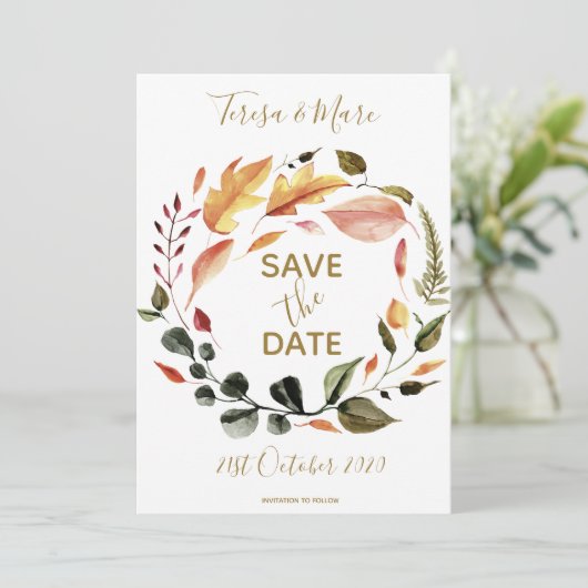 Rustikale Herbsttöne Wasserfarben Blumenmuster Save The Date (Stehend Vorderseite)