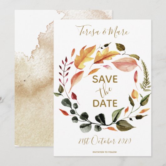 Rustikale Herbsttöne Wasserfarben Blumenmuster Save The Date (Vorne/Hinten)