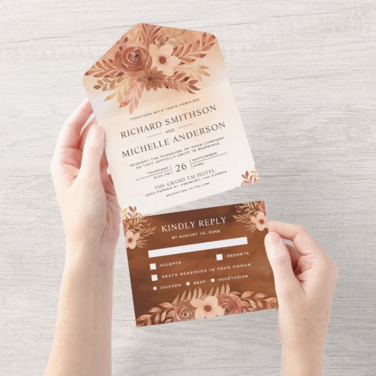 Rustikale Herbstverderblichkeit Blütenbrunnt Orang All In One Einladung (Abreißen)