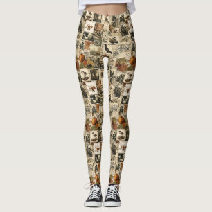 Rustikale Herbstvögel Kürbisse Antike Briefmarken Leggings