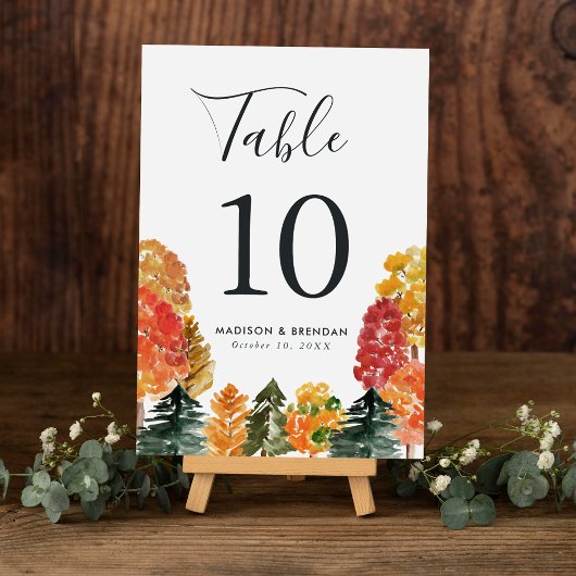 Rustikale Herbstwald-Herbst-Hochzeit Tischnummer