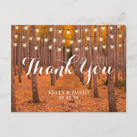 Rustikale Herbstwald-Hochzeit im Herbst Vielen Dan Postkarte (Vorderseite)