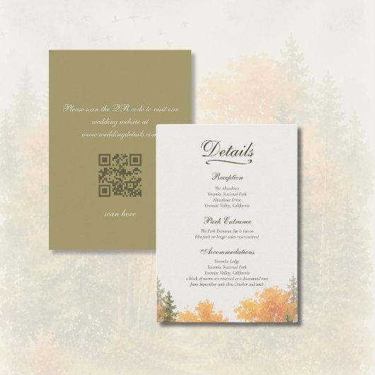 Rustikale Herbstwald-Kiefern QR-Code-Hochzeit Begleitkarte