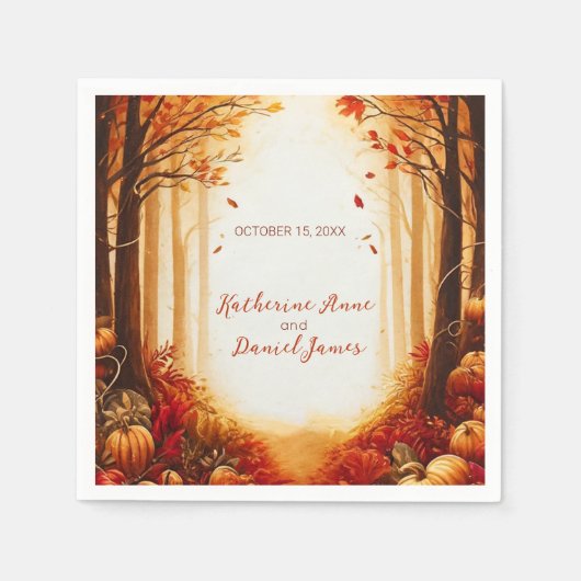Rustikale Herbstwald-Kürbis-Hochzeit Serviette (Vorderseite)