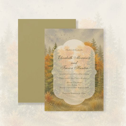 Rustikale Herbstwald-Wasserfarben-Hochzeit Einladung