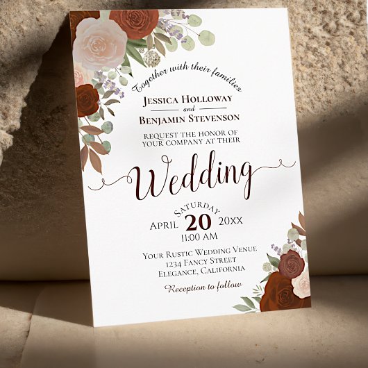 Rustikale Herbstwasserfarbe Blütenrost Orangenhoch Einladung