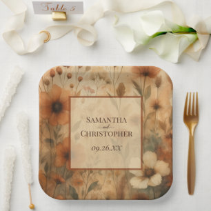 Rustikale Herbstwildblumen Elegante Boho-Hochzeit Pappteller