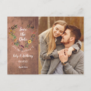 Rustikale Herz-Foto-Hochzeit Save-the-Date  Ankündigungspostkarte