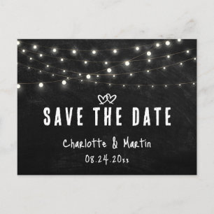 Rustikale Herz-Lights Black Chalkboard Hochzeit Postkarte