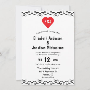 Rustikale Herz-Monogramm-Hochzeit Einladung