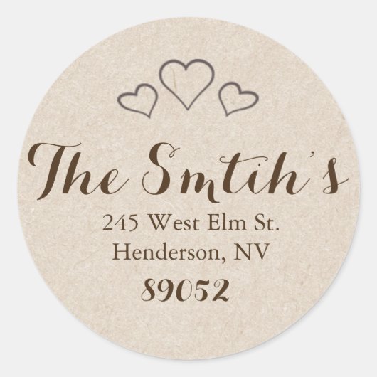 Rustikale Herz-Rücksendeadresse Runder Aufkleber (Vorderseite)