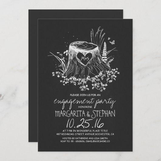 Rustikale Herzbaumklatsche Einladung (Vorne/Hinten)