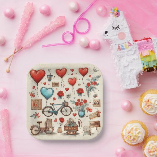 Rustikale Herzen Rot und Creme Pappteller (Party)