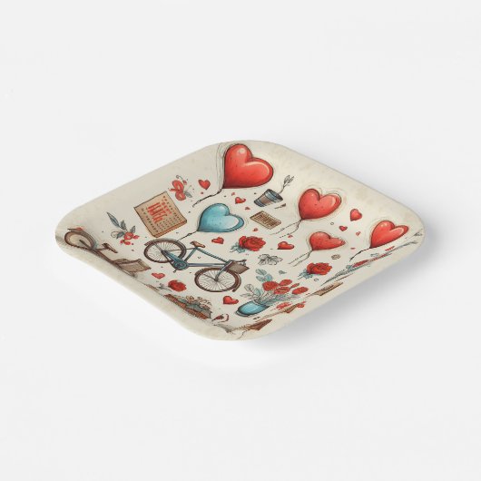 Rustikale Herzen Rot und Creme Pappteller (Gewinkelt)
