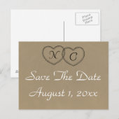 Rustikale Herzen Save the Date Ankündigungspostkarte (Vorne/Hinten)