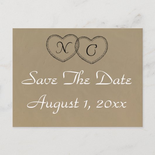 Rustikale Herzen Save the Date Ankündigungspostkarte (Vorderseite)