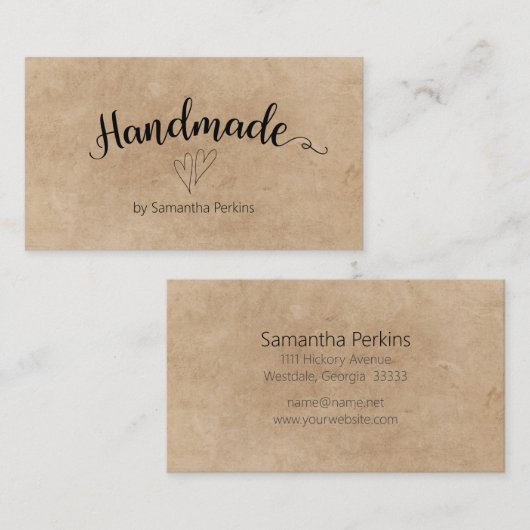 Rustikale Herzkalligraphie Rustikale Handarbeit Visitenkarte (Vorne/Hinten)