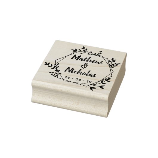 Rustikale Hexagon-Blätter Save the Date Gummistempel (Stempel)