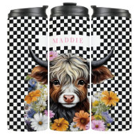 Rustikale Highland-Kuh-Blumen-Karo-Tumbler-Tasse