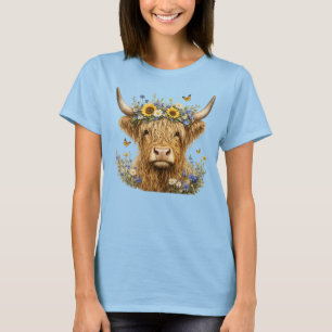 Rustikale Highland-Kuh-Blumen T-Shirt