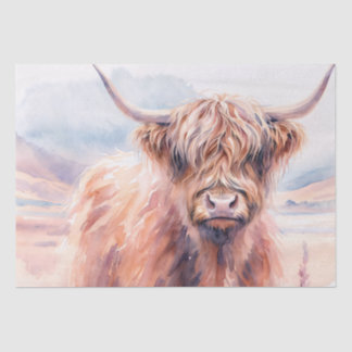 Rustikale Highland-Kuh – Wasserfarbenlandschaft Seidenpapier