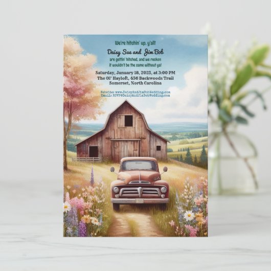 Rustikale Hillbilly Landschaft Einladung Hochzeit (Stehend Vorderseite)