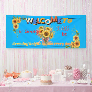 Rustikale himmelblaue Sonnenblumen-Lehrer-Klassenz Banner