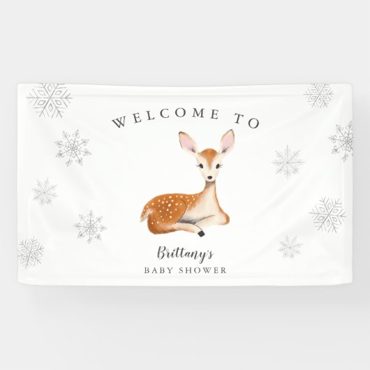 Rustikale Hirsch Gray Winter Baby Dusche Willkomme Banner (Horizontal)