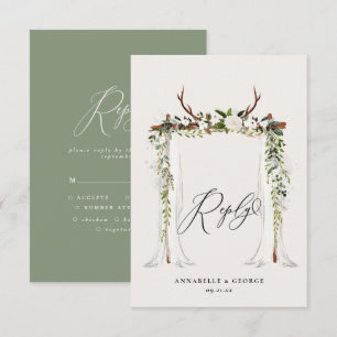 Rustikale Hirsch-Wasserfarbe weiße Blumen-Hochzeit RSVP Karte