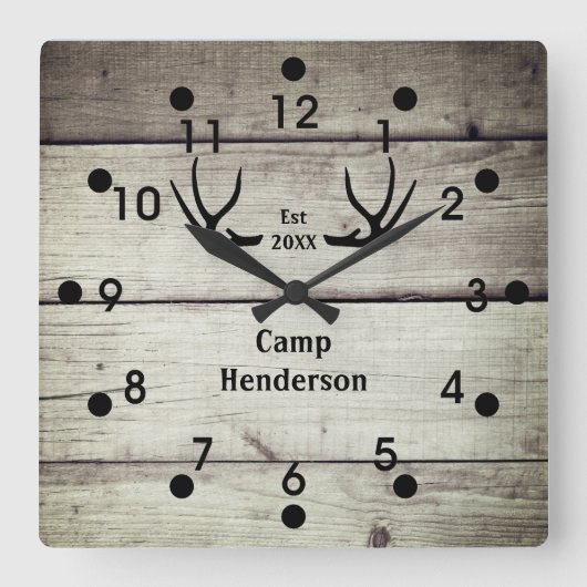 Rustikale Hirschangler-Uhr Quadratische Wanduhr (Vorderseite)