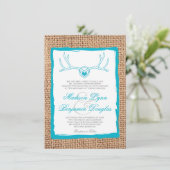 Rustikale Hirschanhänger - Aquamarine Hochzeitsfei Einladung (Stehend Vorderseite)