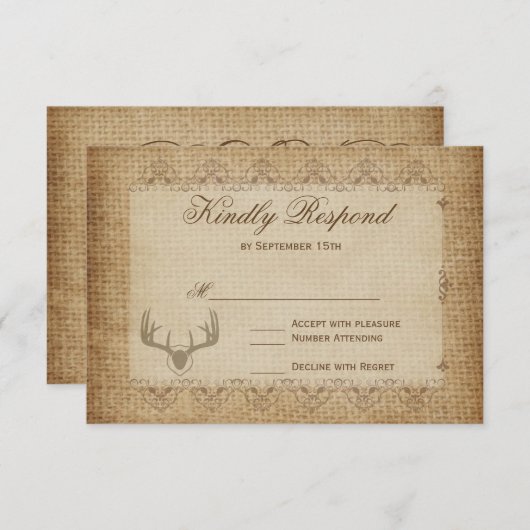 Rustikale Hirschantler auf Hochzeitskarten RSVP Karte (Vorne/Hinten)
