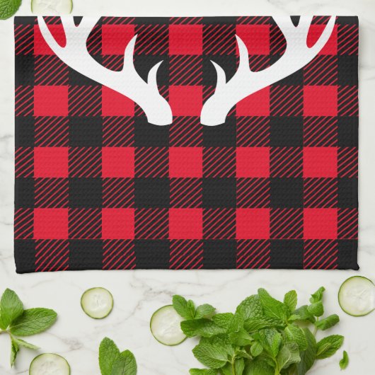 Rustikale Hirschantler & Buffalo Karo Kariert Handtuch (Gefaltet)
