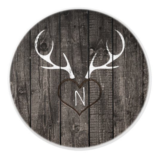 Rustikale Hirschantler & Carved Heart Country Dres Keramikknauf (Vorderseite)