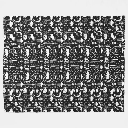 Rustikale Hirschbärenfox Kunstmuster Fleece (Vorderseite (Horizontal))