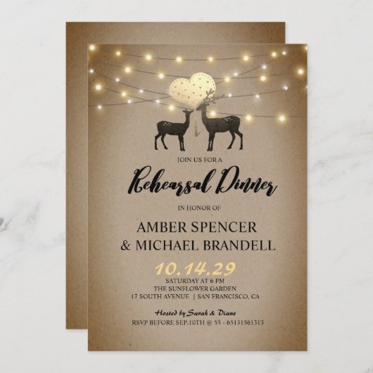 Rustikale Hirsche Liebe Probe Dinner Einladung (Vorne/Hinten)