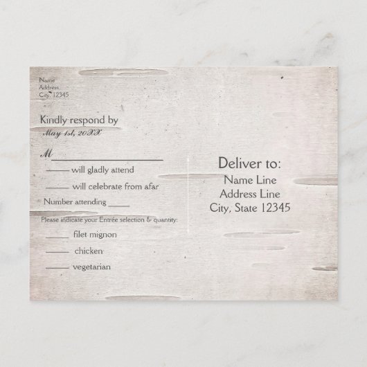 Rustikale Hirsche und Zweige - Hochzeit RSVP Einladungspostkarte (Rückseite)