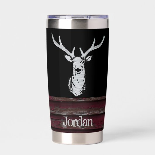Rustikale Hirschjagd Buck Antler Name Thermobecher (Vorderseite)