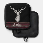 Rustikale Hirschjagd Buck Antler Name Topflappen (Vorderseite/Rückseite)